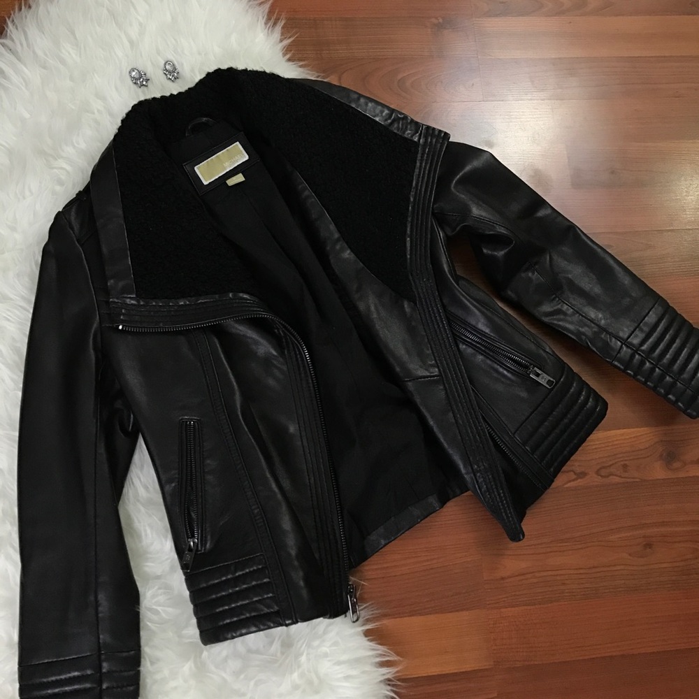Michael Kors Leather Jacket w/ Knit Collar {M}